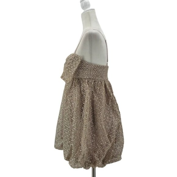 NEW Storia Womens Small Dress Glitter Bow Champagne Mini Bubble Dress Party - Picture 3 of 13